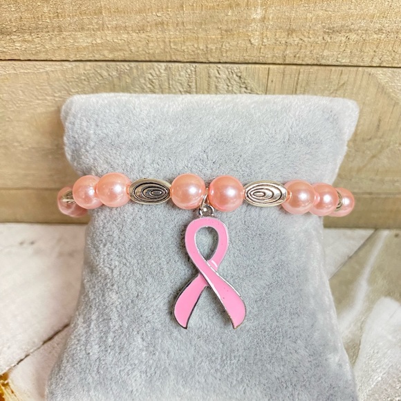 Light Pink Ribbon Stretchy Bracelet with Dangling Charm - Picture 3 of 3